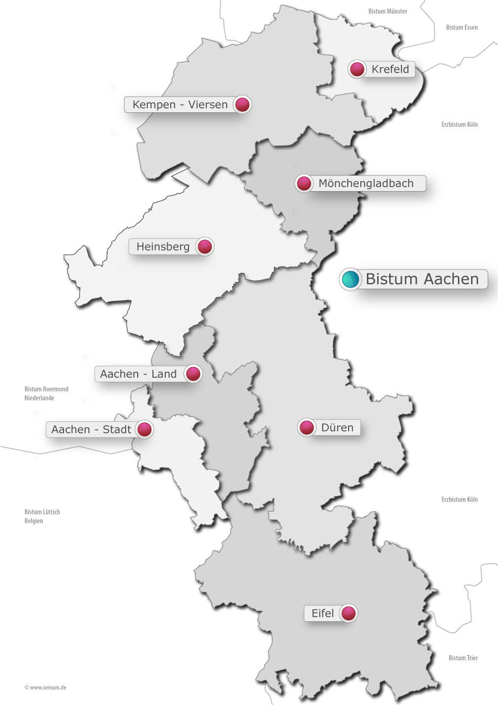 Karte Bistum Aachen mit Regionen (c) sensum