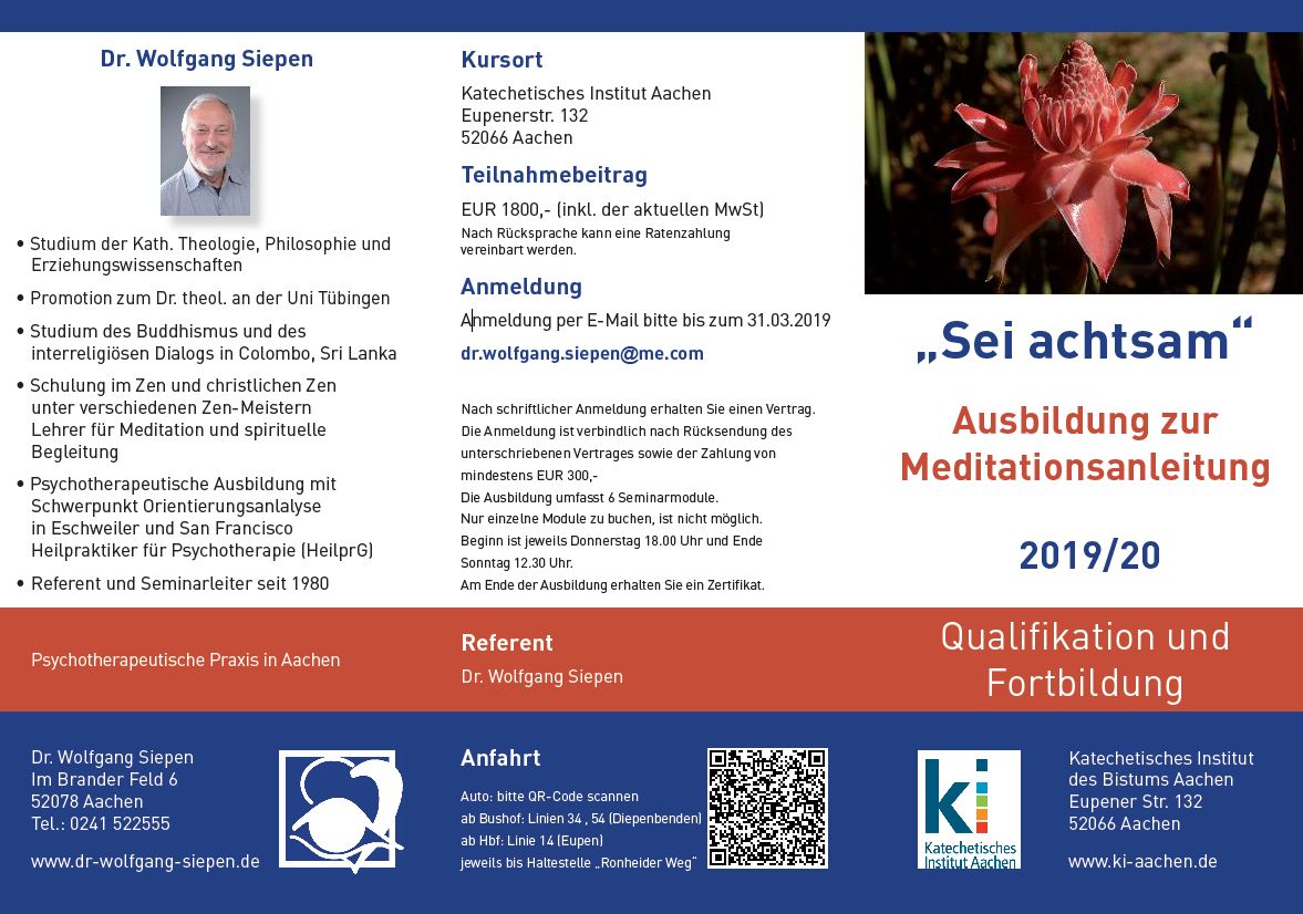 Sei Achtsam - Ausbildung zur Meditationsanleitung 2019-2020 - Titel (c) KI Aachen (Fotos: W.Siepen)